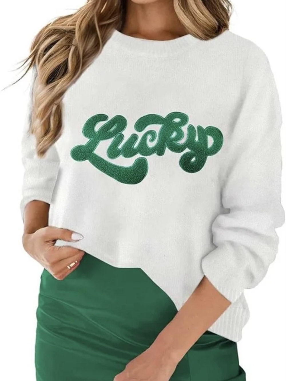 NEW White 'Lucky' Top with Green Script